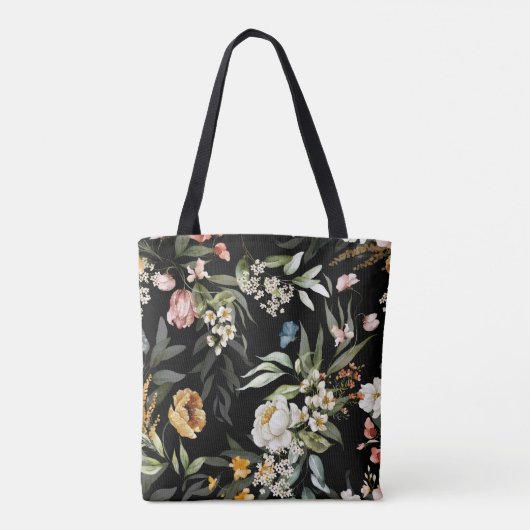 Budget Kopen Monogram Waterverf Art Florals Zwart Tote Bag (Achterkant)