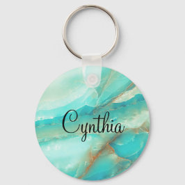 Budget Kopen, Turquoise Marmer Gouden Print Sleutelhanger