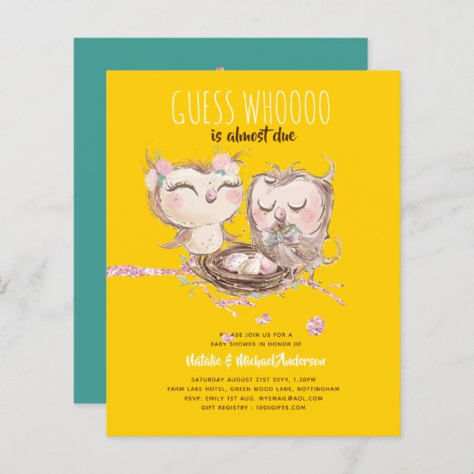 BUDGET Koppel Baby Shower Cute Uilen Woodland Uitn (Voorkant / Achterkant)