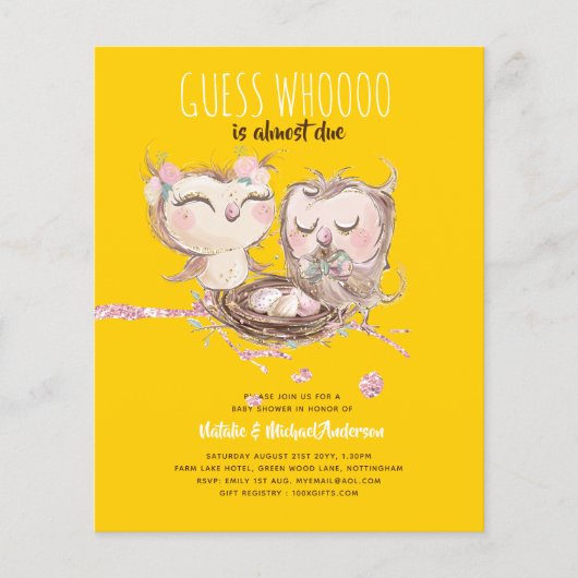 BUDGET Koppel Baby Shower Cute Uilen Woodland Uitn (Voorkant)