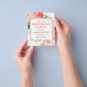 Budget koraal bloem verjaardagsfeest uitnodiging flyer (Hand)