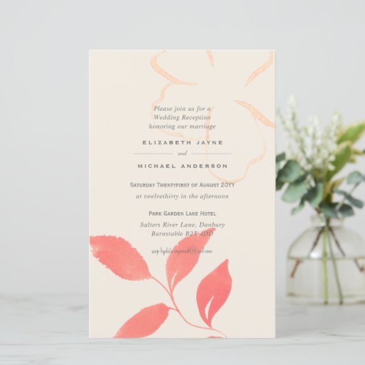 BUDGET koraal lef bruiloft uitnodiging A9 (Staand voorkant)