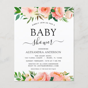 Budget Koraal Perzik Baby Shower Bloemen Uitnodigi Flyer