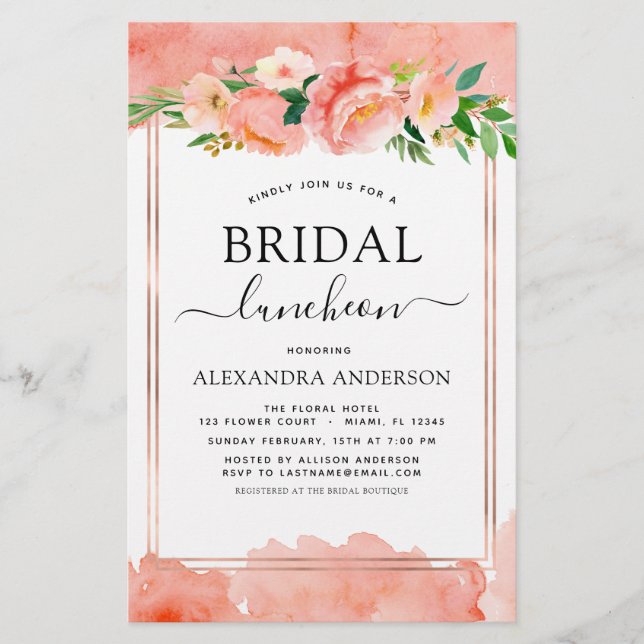 Budget Koraal Perzik Bruiloft Luncheon (Voorkant)