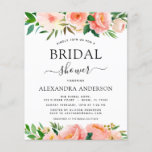 Budget Koral Peach Floral Bridal Shower Flyer<br><div class="desc">Budget Coral,  Peach en white Floral en Eucalyptus Greenery Botanical Wedding Spring of Summer Bridal Shower Invitations - omvat prachtige en elegante scripttypografie met moderne botanische bloemen en groen voor de speciale Bride To Be viering.</div>