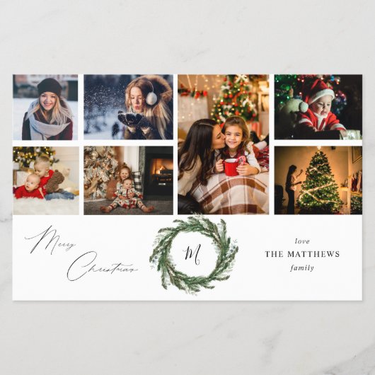 Budget Krans Monogram 7 Foto Prettig Kerstfeest Flyer (Voorkant)
