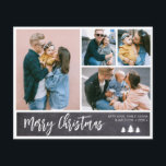 Budget Krijtbord Collage Sneeuw Kerstvakantie Flyer<br><div class="desc">Budget Modern, Eenvoudig 4 Foto Collage Prettig Kerstfeest Borstel Schrift Vakantie Folder op Grijs Zwart Krijtbord (of Zwarte Bord). Deze feestelijke, minimalistische, vier (4) gezinsfoto kerstkaart heeft een mooie fotocollage en de tekst „Prettig Kerstfeest” is geschreven in een met de hand geschreven borstelschrift lettertype. Op de achterkant een besneeuwde achtergrond....</div>