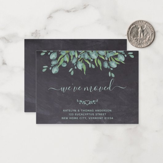 Budget Krijtbord Eucalyptus Verhuisbericht Notitiekaartje (Voorkant / Achterkant in situ)