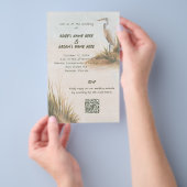 Budget Kustbruiloft Egrets in Duinen Uitnodiging Flyer (Hand)