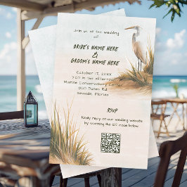 Budget Kustbruiloft Egrets in Duinen Uitnodiging Flyer