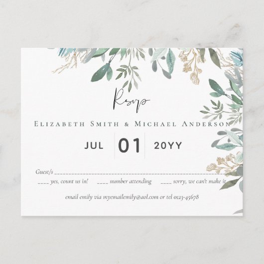 Budget laat Greenery Wedding RSVP Briefkaart (Voorkant)