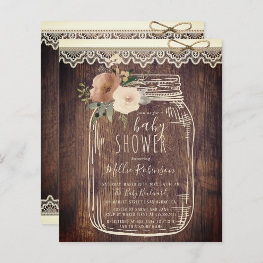 Budget Lace & Twine Floral Mason Jar Baby shower (Voorkant / Achterkant)