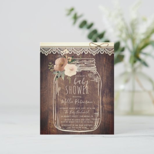 Budget Lace & Twine Floral Mason Jar Baby shower (Staand voorkant)