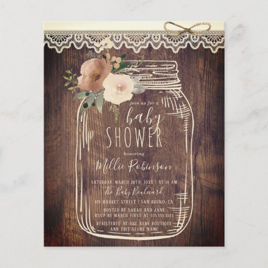 Budget Lace & Twine Floral Mason Jar Baby shower (Voorkant)