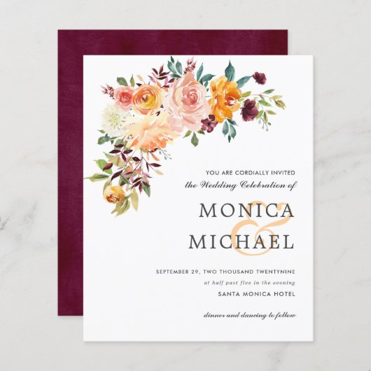 BUDGET Land Bloom Burgundy Floral Chic Wedding (Voorkant / Achterkant)