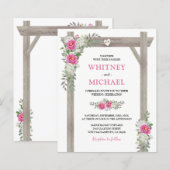 Budget Landelijke Boog Roze Bloemen Bruiloftsinvit (Voorkant / Achterkant)