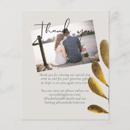 Budget Landelijke Bruine Blad Huwelijksfoto Bedank