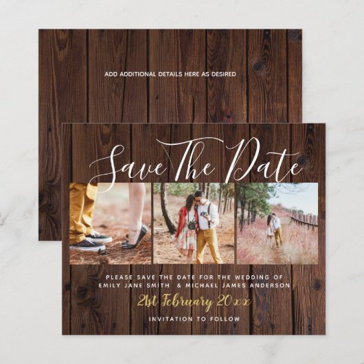 Budget Landelijke Fotocollage Save The Dates Hout (Voorkant / Achterkant)