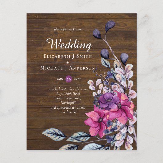 BUDGET Landelijke Fuchsia Bloemen Bosbruiloft (Voorkant)