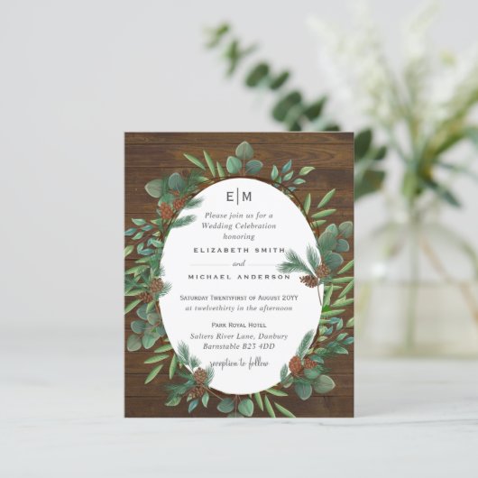 Budget Landelijke Groene Bos Huwelijksuitnodiginge (Staand voorkant)