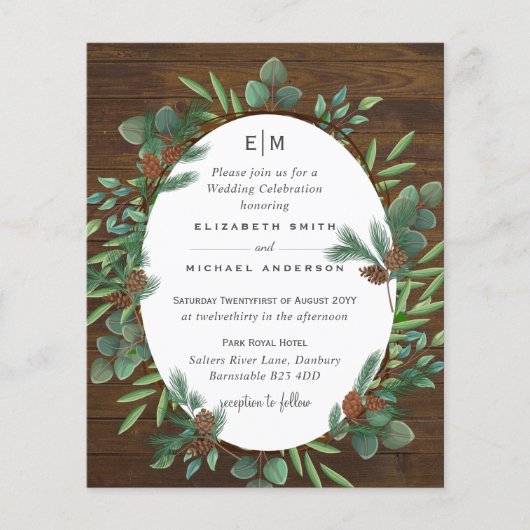 Budget Landelijke Groene Bos Huwelijksuitnodiginge (Voorkant)