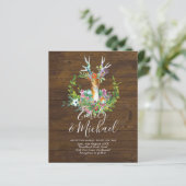 Budget Landelijke Herten Bloemige Huwelijksuitnodi (Staand voorkant)