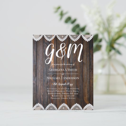 BUDGET Landelijke Houten Kanten Trouw Uitnodiging (Staand voorkant)