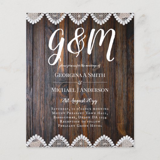 BUDGET Landelijke Houten Kanten Trouw Uitnodiging (Voorkant)