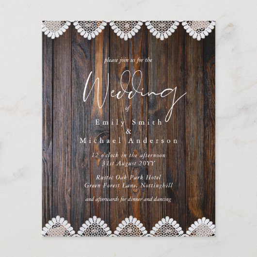 Budget Landelijke Houten Kanten Trouw Uitnodiginge (Voorkant)