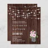 Budget Landelijke Houten Roze Bloemen Trouwkaarten (Voorkant / Achterkant)