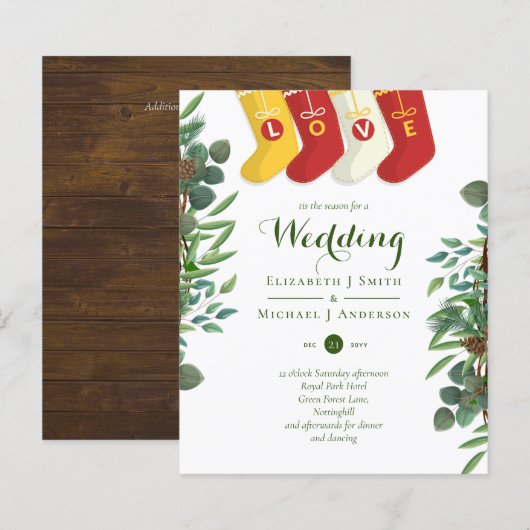 Budget Landelijke Kerst Huwelijksuitnodiging Winte (Voorkant / Achterkant)