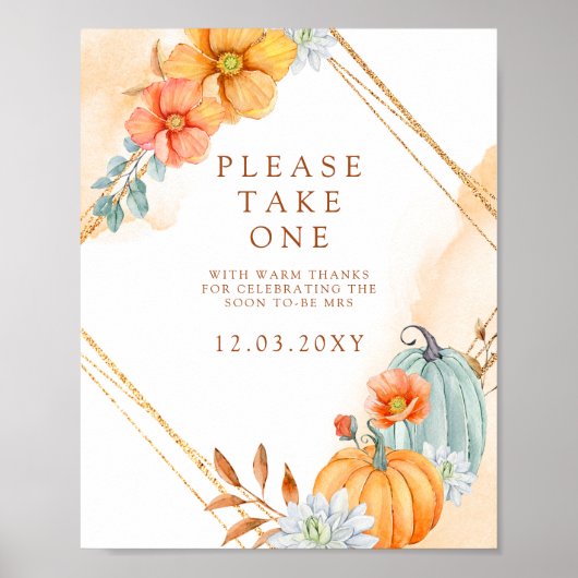 Budget Landelijke Pompoenen Bruidssalon Bord Poster (Voorkant)