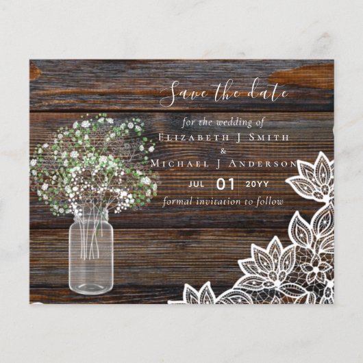 Budget Landelijke Save Date Kaarten met Babys Brea (Voorkant)