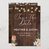 Budget Landelijke Script Slingerlichten & Kanten B Save The Date (Voorkant / Achterkant)