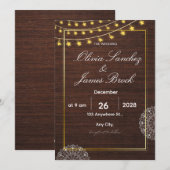 Budget Landelijke Slingerlichtjes en houten bruilo Kaart (Voorkant / Achterkant)