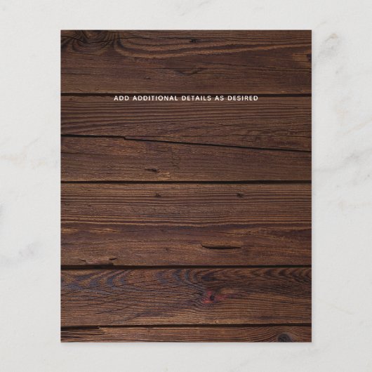 Budget Landelijke Typografie Houten Trouwuitnodigi (Achterkant)