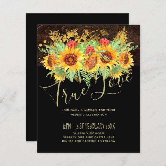 Budget Landelijke Zomer Zonnebloemen Bruiloft Bloe (Voorkant / Achterkant)