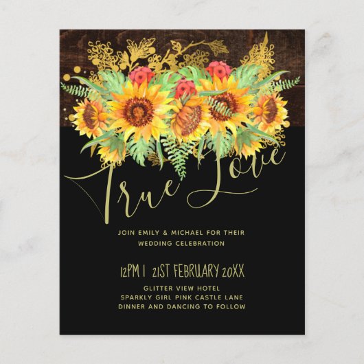 Budget Landelijke Zomer Zonnebloemen Bruiloft Bloe (Voorkant)