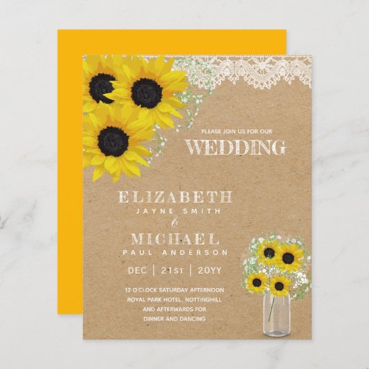 BUDGET Landelijke Zonnebloem Baby's Adem Trouw Uit (Voorkant / Achterkant)