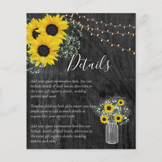 BUDGET Landelijke Zonnebloem Bruiloft Details Bijl (Voorkant)