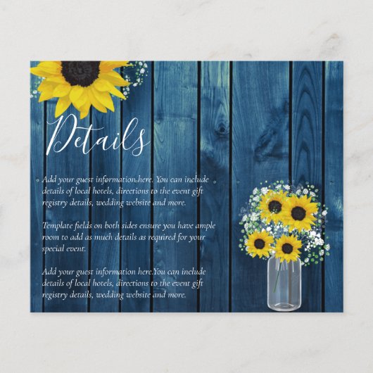 BUDGET Landelijke Zonnebloem Bruiloft Details Bijl (Voorkant)