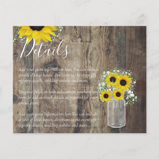 BUDGET Landelijke Zonnebloem Bruiloft Details Bijl (Voorkant)