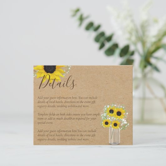 BUDGET Landelijke Zonnebloem Bruiloft Details Bijl (Staand voorkant)