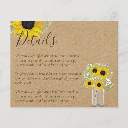 BUDGET Landelijke Zonnebloem Bruiloft Details Bijl (Voorkant)