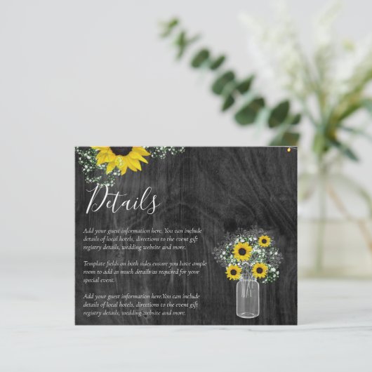 BUDGET Landelijke Zonnebloem Bruiloft Details Bijl (Staand voorkant)