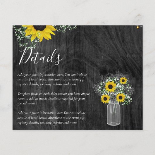 BUDGET Landelijke Zonnebloem Bruiloft Details Bijl (Voorkant)