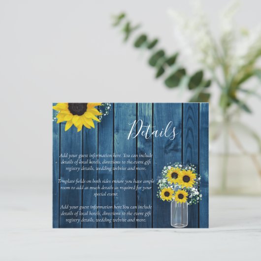 BUDGET Landelijke Zonnebloem Bruiloft Details Bijl (Staand voorkant)