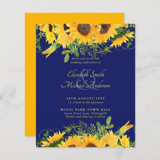 BUDGET Landelijke Zonnebloem Thema Trouw Uitnodigi (Voorkant / Achterkant)