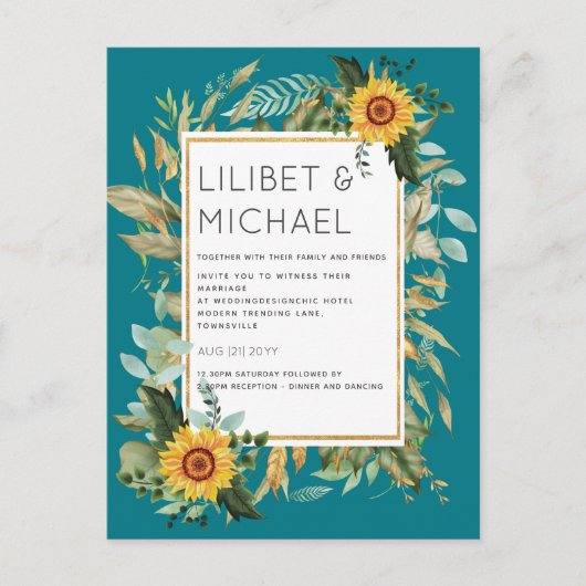 Budget Landelijke Zonnebloemen BOHO Groene Huwelij Briefkaart (Voorkant)