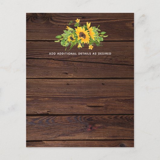 Budget Landelijke Zonnebloemen Foto Trouw Uitnodig (Achterkant)